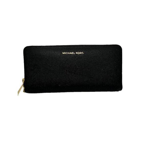MICHAEL KORS Jet Set zip around continental leather large wallet wristlet -BLACK - Picture 2 of 9